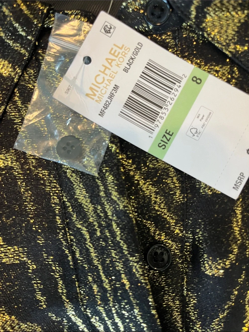 Michael Kors Black Tunic with Gold Wave Pattern